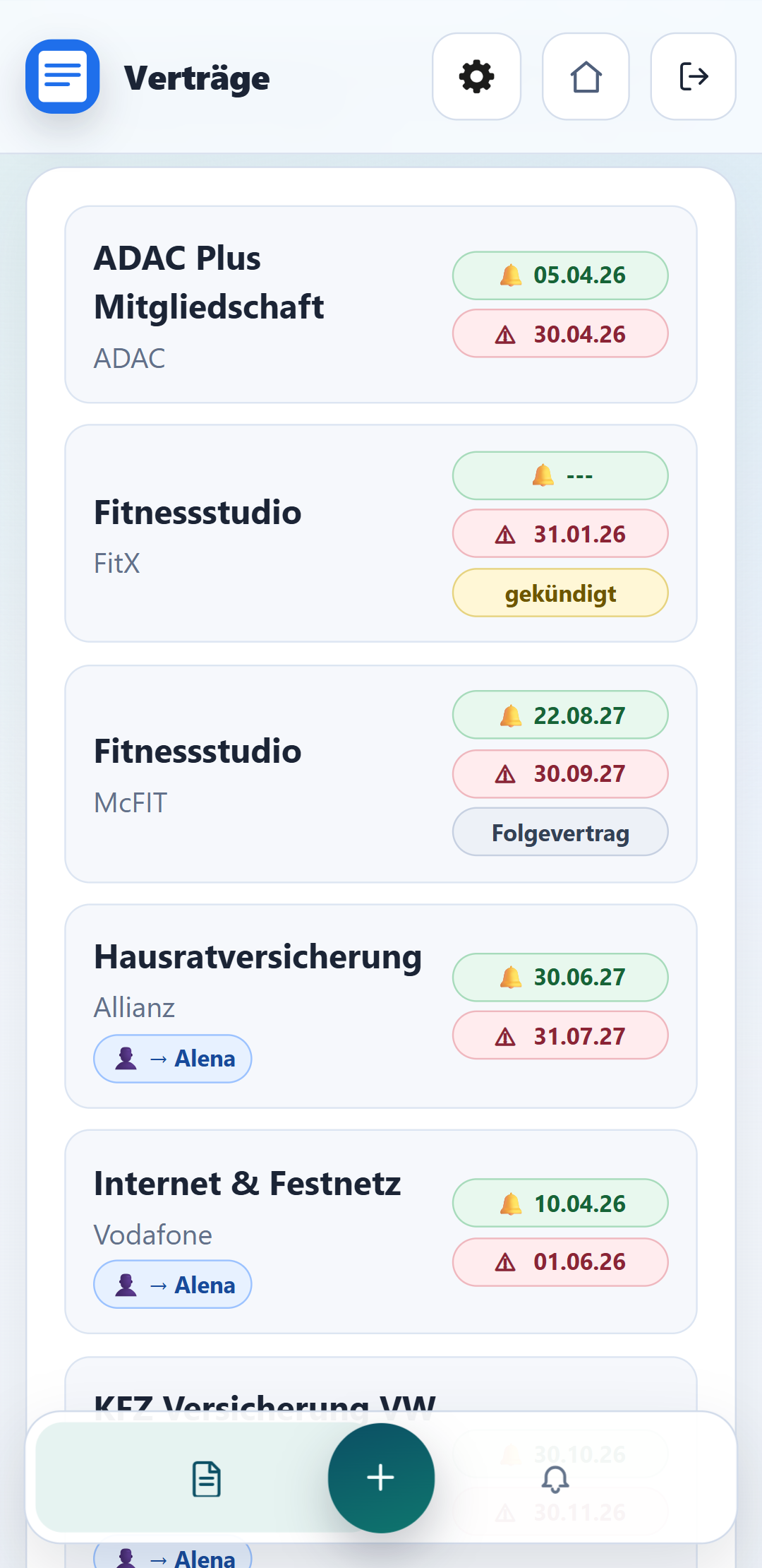 Screenshot Vertragsuebersicht in vertragsmanager.app